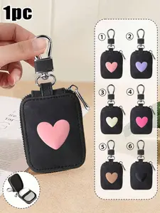 Heart Pattern Earphone Storage Box, PU Material, Portable with Mesh Bag and Keychain, Includes Wireless USB Cable, Ideal for Travel
