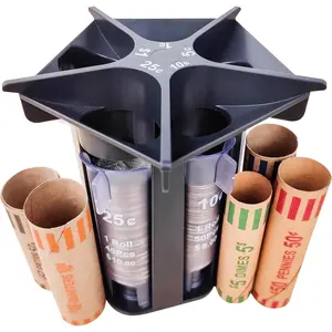 Change Sorter Tube Coin Counter with Coin Wrappers, 5-in-1 Coin Sorter Change Counter Machine, Coin Organizer & Coin Holder Coin Roller, Use with Coin Bank Jar, Accurate & Easy to use