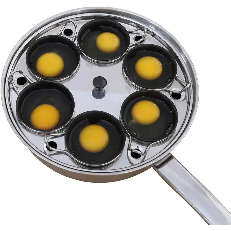 6 Cups Egg Poacher Pan - Stainless Steel Poached Egg Cooker – Induction Cooktop Egg Poachers Cookware Set with 4 Nonstick Large PFOA FREE Egg Poacher Cups and Silicone Spatula
