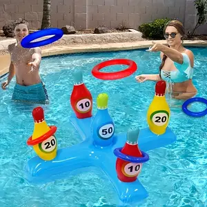 5-piece inflatable bowling game set-suitable for family gatherings, bar drinking games and swimming pool fun, durable PVC material, suitable for over 14 years old (circle color is random)