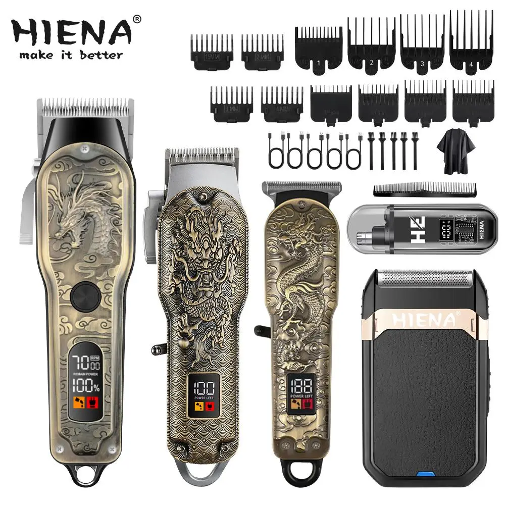 Rechargeable Professional Hair Clipper Set, Men's Trimmer Kit with Comb & Accessories, Ideal Father's Day Gift, Vintage Dragon Design