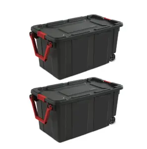 Sterilite 40 Gallon Wheeled Industrial Tote Plastic, Black, Set of 2