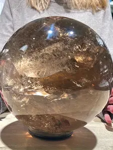 1pc Champagne Smokey Quartz Crystal Sphere with Gravel Inclusions, Natural Smokey Quartz Ball, Smokey Quartz Stone for Grounding,Unique Specimen for Collectibles and Educational Use,Perfect for Home Collection & Gift for Valentine's Day and Holidays