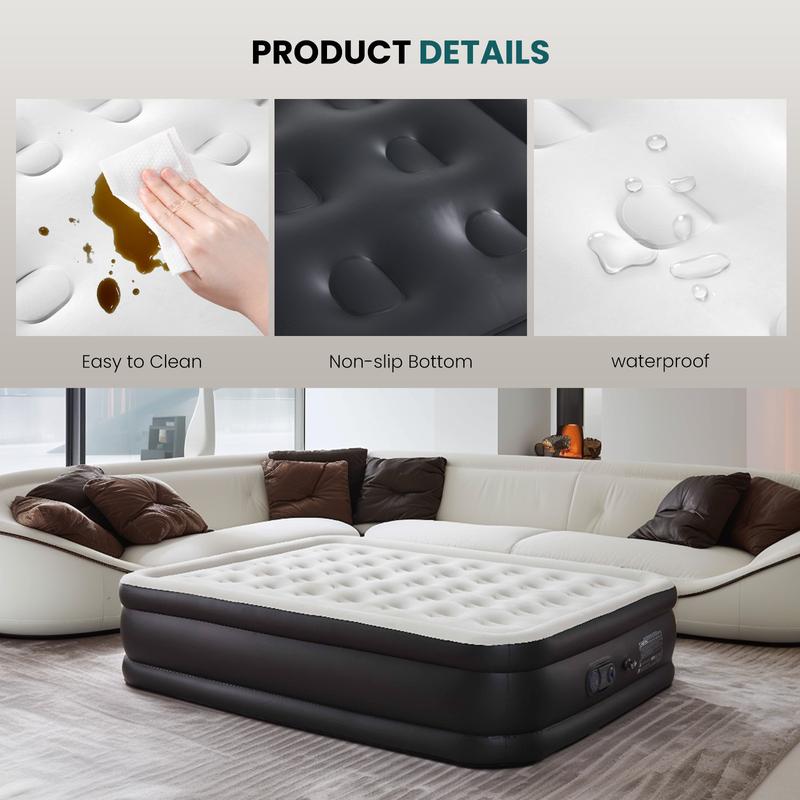 Air Mattress - Inflatable Blow Up Mattress Airbed with Built-in Pump, Double Height, Adjustable Portable for Home or Camping