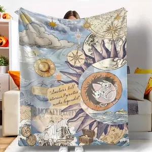 Adventure Pirate Map Flannel Blanket Nautical Compass and Ocean Voyage Print Design Ultra Soft Warm Cozy Lightweight Perfect for Home Decor Sofa Throw Travel Beach Picnic Holiday Gift Reading Lounge Use tiktokshopspringglowup