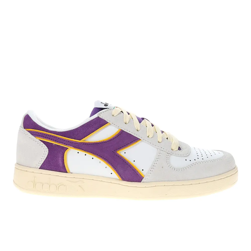 diadora Mens Magic Basket Low Suede Leather Lace Up Sneakers Shoes Casual - Grey, Purple, White