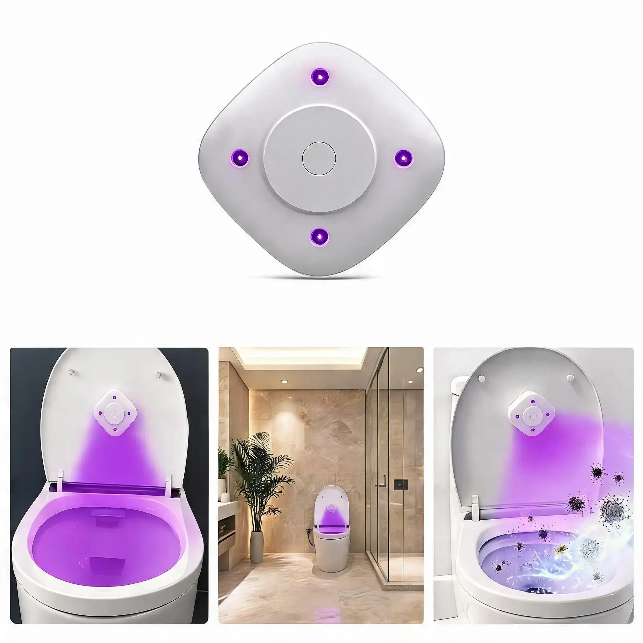 Stick-On UV Toilet Sanitizer - Hands-Free Germ Reduction for Cleaner Bathroom, Easy Install Hygiene Device