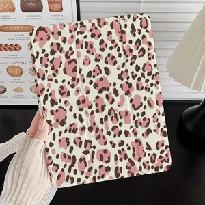 Pink and brown leopard shadow tablet case with adjustable stand and pen slot, foldable non-slip TPU protective case, suitable for iPad mini, iPad Air, iPad Pro/iPad 10th generation, 11th generation and other series iPad protective cases