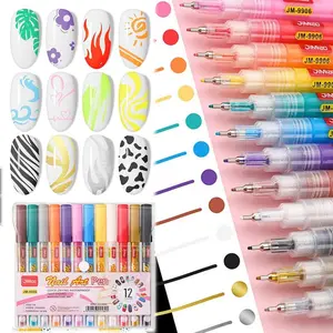 12  Nail Art Pens Set - 0.5mm Fine Tip 3D Nail Polish Pens, Graffiti Nail Dotting Tools Acrylic Paint Pens for Drawing Painting Liner for Nails Art Design Manicure Nail Pens for Salon DIY