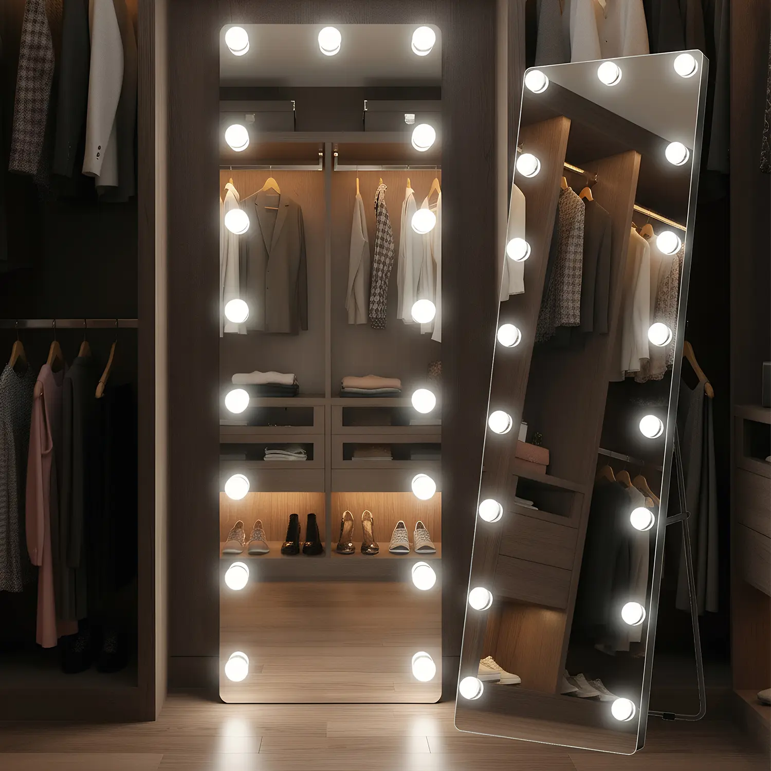 Modern Full Length LED Lighted Standing Mirror - Thin Minimalist Frame, 3-Color Adjustable Lighting with Switch, Smooth Reflection, Wall Hanging & Stand Options, Aesthetic Room Decor (Mirrors Full Length), Full Body Mirror