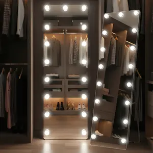 Full Length Standing Mirror with LED Lights, Lighted Floor Mirror with Stand,  Thin Frame with Three-color Lighting, Adjustable Lighting,for Living room, Hallway, and Bedroom