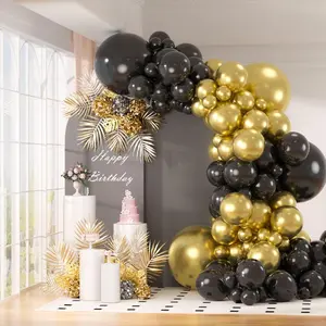 130-Pack Black &  Balloon Garland Kit - 18/12/10/5 Inch Metallic  & Black Latex Balloons for Graduation, Birthday, NYE, Masquerade, Luxury Wedding Decor