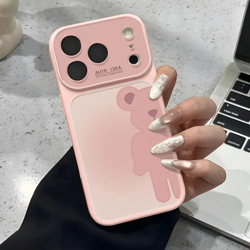 Cute Bear Phone Case for iPhone 17 16 15 14 13 12 11 Pro Max Aesthetic Gradient Full Protection Glass Cover 995