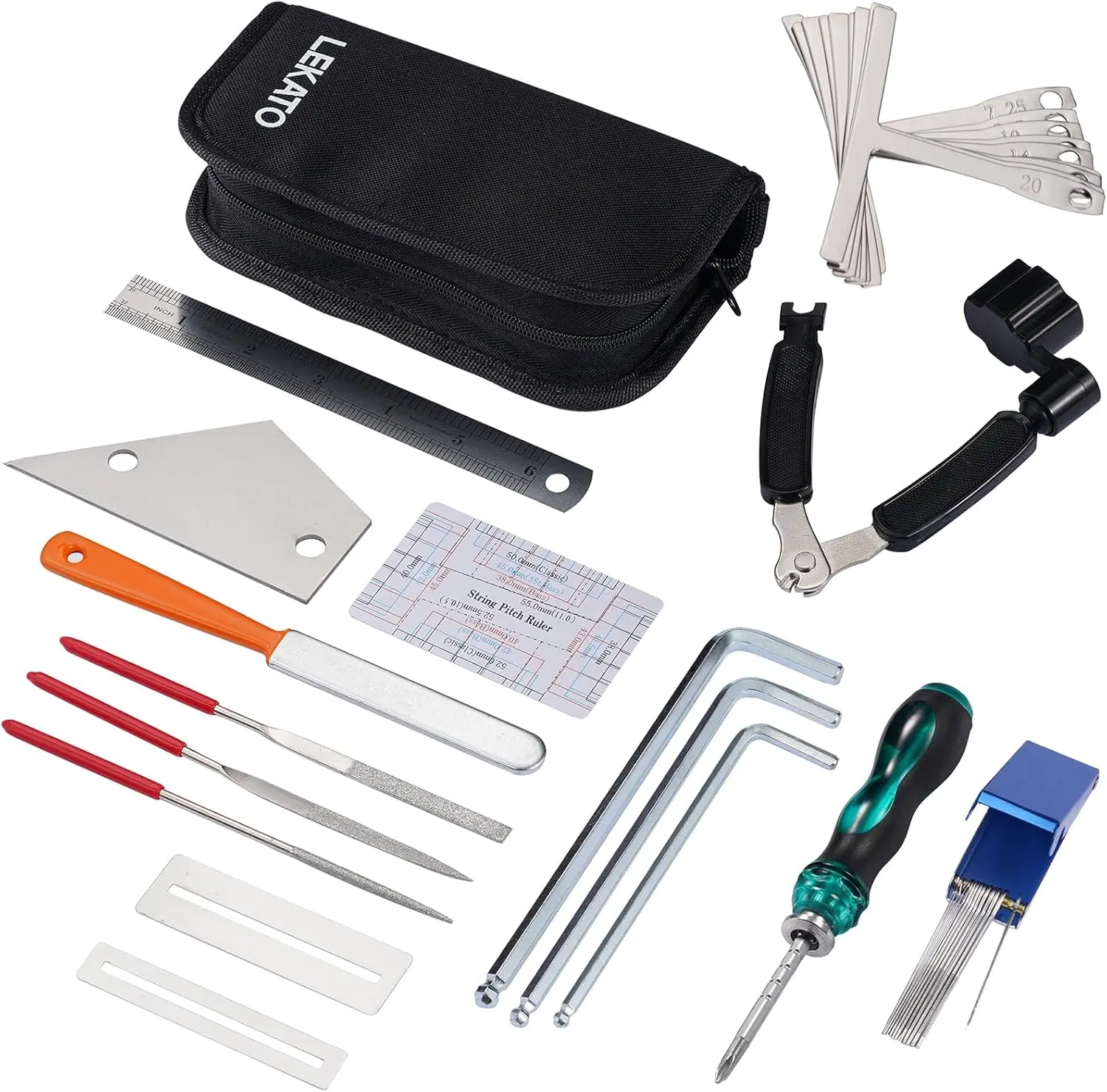 LEKATO 25Pcs Guitar Tool Kit, Guitar Repair Kit, Guitar Maintenance Kit, Guitar String Winder, Hex Wrenches, String Action Ruler for Acoustic Guitar Electric Guitar Ukulele