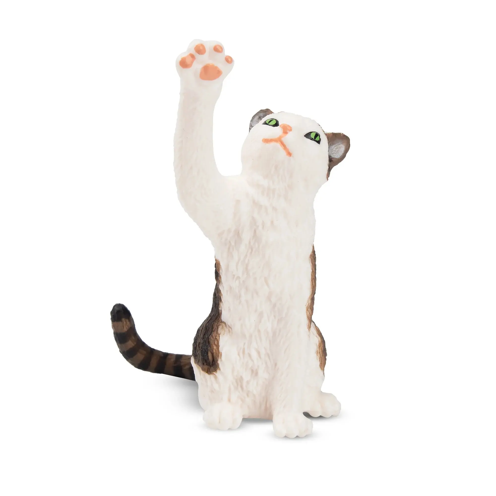 Toymany Hand-Painted Plastic Mini Waving Tabby and White Cat Figurine - Realistic Model, Ideal for Montessori Sensory Play, Cake Decor, Desk/Home Décor, Thoughtful Collectible Gift