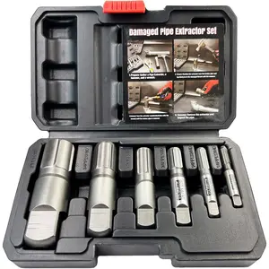 Pipe Extractor Set, 6- Heavy Duty Steel Broken Pipe Extractors for Removing Damaged Threaded Pipes & Fittings from 1/8" to 1", with Durable Storage Case, Ideal Tools for Plumbers Mechanics DIY