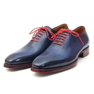 Paul Parkman Hand- Painted Navy Blue Goodyear Welted Wholecut Oxfords