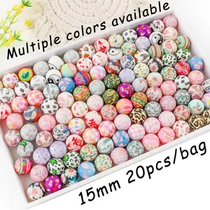 15mm Silicone Beads Kit, Bead Set, 20pcs/box DIY Galaxy Beads for Bracelet Necklace Earrings, DIY Jewelry Making Supplies for Women & Teenager, Acrylic Bead Mix Bead Assortment