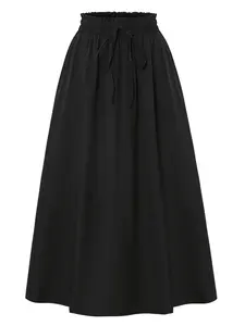 High Waist Bloomer Waist A-Line Midi Skirt with Pockets, Solid Flowy Half Skirt, Casual Commute Wear, Versatile Women's Clothing