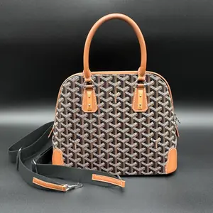 Pre-owned Goyard Coated canvas Handbag Goyardine Sac Vendome PM Black and Tan Leather Women's Shoulder Bag