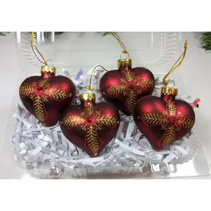 Vintage Red Heart Glass Christmas Ornaments