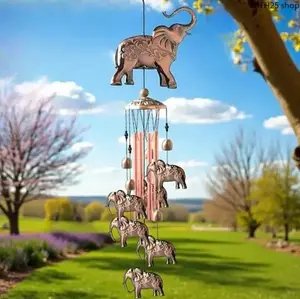 Elephant Wind Chimes，Handmade Large Metal Animal Windchimes With 35.4 Inch Aluminum Bronze Tubes，Deep Melodic Resonance，Ideal For Outdoor Garden，Yard，Patio Decor And Sympathy Memorial Ornament