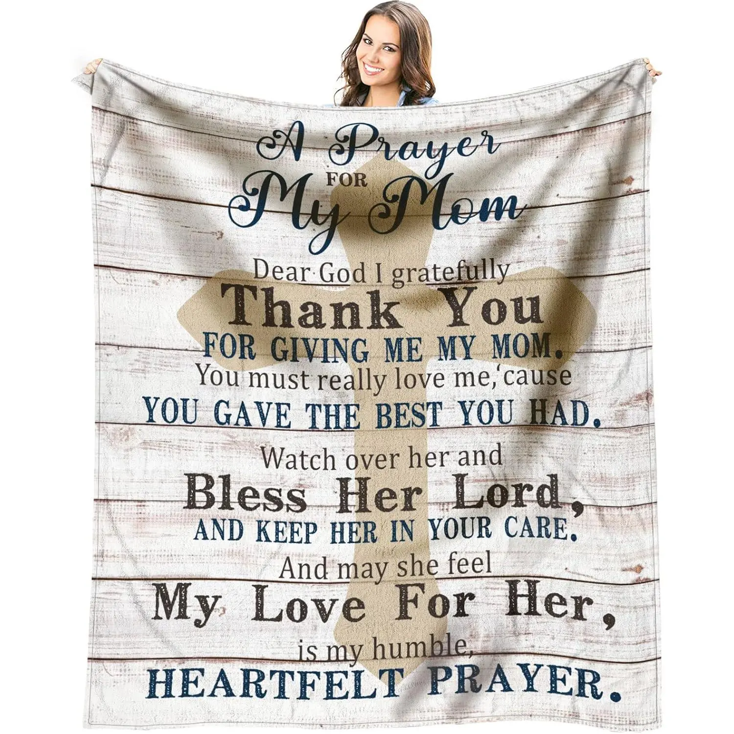 For Mother's Day Religious "A Prayer For My Mom" Blanket,Rustic Wood Cross Soft Throw, Best Gift for Mom for Birthday/Mother's Day,Birthday Gifts for Mom from Daughter, Son Birthday Presents for Moms