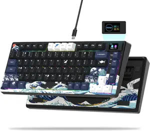 S-K80 75% Keyboard with Color Multimedia Display Mechanical Gaming Keyboard, Wired Hot Swappable Gasket Mount RGB Custom Key Board, Pre-Lubed Stabilizer for Mac/Win, Black Kanagawa