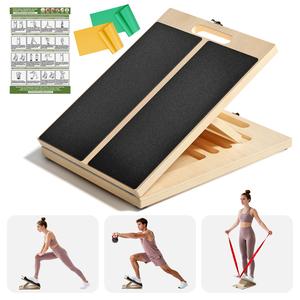 Professional Slant Board for Calf Stretching, Adjustable Portable Wooden Board with 2 Resistance Bands & Training Poster,300 lbs Weight Capacity Calf Stretch Wedge for Legs & Flexibility Training