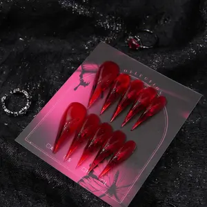 Handmade Dragon Claw False Nails, Glossy Glass Bead Nail Art, Long Shape, High Transparency, Trendy Animal Style Manicure