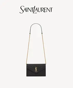 Pre-owned Yves Saint Laurent YSL Saint Laurent Cassandre Envelope Small<br/>WOC Black Grain Leather Gold Chain