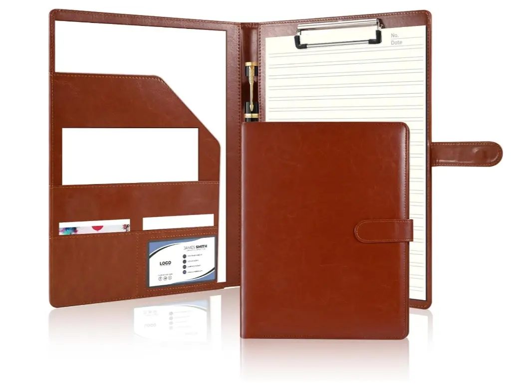 Leather Portfolio Binder With Clipboard Padfolio Organizer For Resume, Interview, Conference, Pad Holder A4 Letter Size Notepad