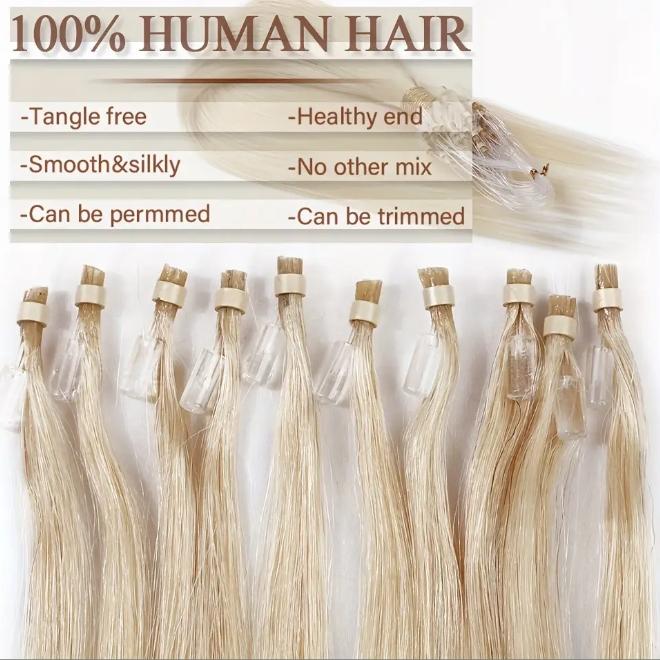 50Pcs Micro Loop Human Hair Extensions, 1g/Strand 50g Total, 100% Remy Hair, Natural Black #1 with Blonde Highlights, 12-28 Inches Straight Smooth, Seamless Beads for Protective Styling