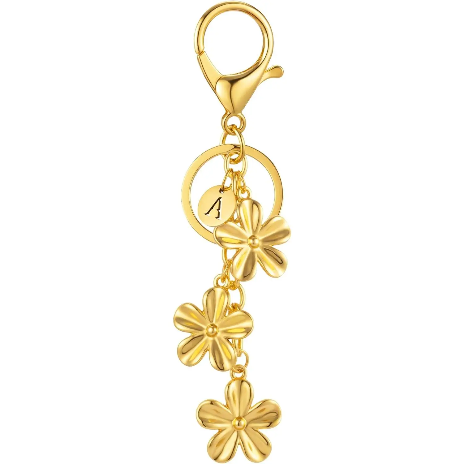 Gold/Silver Initial Keychain Flower Charms for Key Cute Letter Keyring for Purse Handbag Backpack, Stylish Keychain, Floral Pattern Keychains