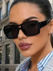 New Classic Modern Vintage Rectangular Fashion Glasses, Unisex Punk Trendy High-End Casual Decorative Eyewear for Men and Women