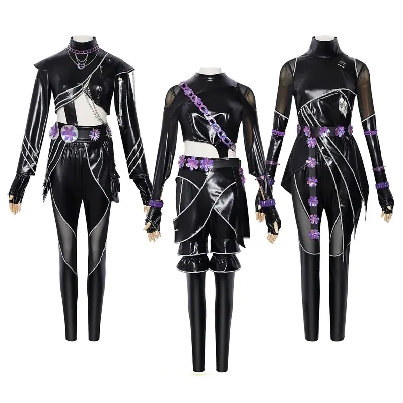Black Leather Mira Zoey Cosplay Costume Women Girls Black Costume Halloween Party Kpop Mira Zoey Battle Suit