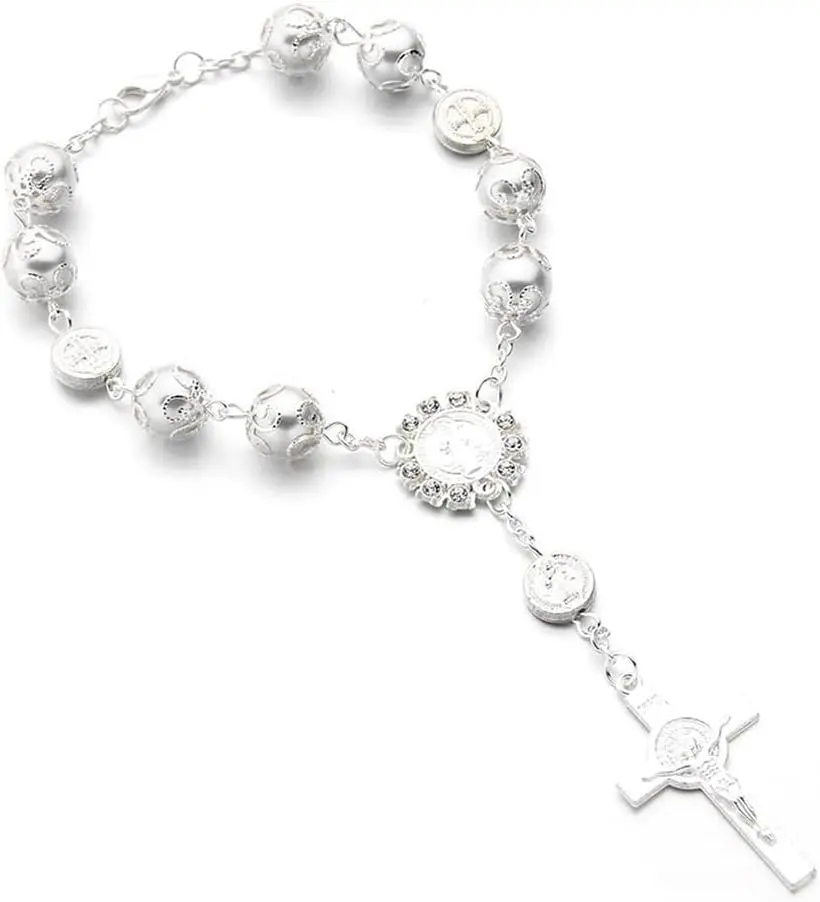 Rosary for Rearview Mirror, Personalized Rear View Cross Blessing Beads Decor, Auto Rearview Catholic Rosary Hanging Pendant, Interior Men Women  Accessories ()