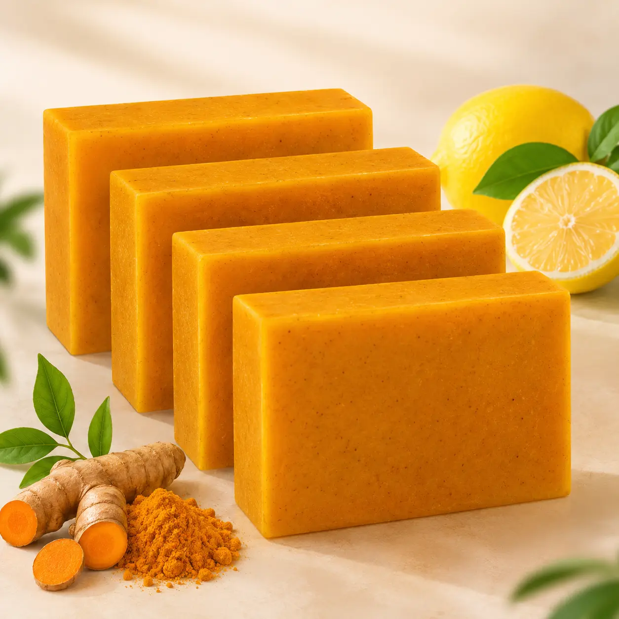 3-Pack Turmeric Cleansing Soap Bars - Exfoliating Deep Clean, Coconut & Shea Moisturizer for Acne-Prone Skin, Gentle for Women & Men, Lemon Turmeric Kojic Acid & Stink Melon Gourd Soap for Face & Body Care