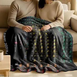 1 piece Periodic Table of Elements and Classification Interpretation themed flannel blanket - All-season comfortable flannel blanket in modern style, suitable for sofas and beds, digital printing, super soft and warm, 100% polyester material