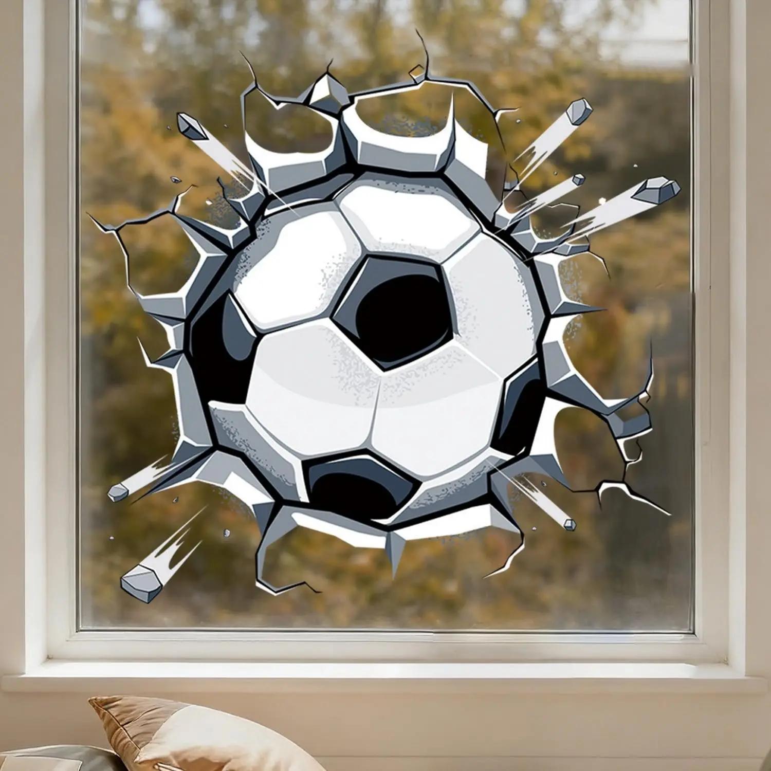 World Cup Soccer Ball Window Stickers, Break Through Wall Effect Football Stickers Decals, Window Stickers World Cup Decals Decor for Home School Office Decoration Party Supplies,1Pcs