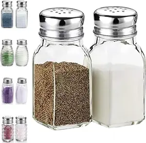 Glass Salt and Pepper Shaker Set, Refillable Spice Seasoning Containers with Stainless Steel Lids for Kitchen, Dining Table