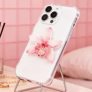 Floral Acrylic Drip Glue Phone Stand, Desktop Foldable Air Cushion Holder, Portable Extendable Spring Design, Gift for Friends and Couples