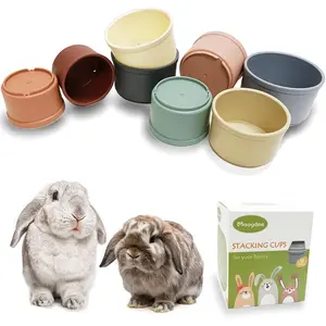 8 Pcs Stacking Cups for Rabbits Guinea Pig Reusable Multi-Colored Bunny Toy Rabbit Toys of Different Sizes, Safe Plastic Nesting Toys for Bunny Small Animals Hiding Food and Playing