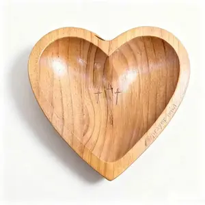 Wooden Heart Shaped Prayer Bowl with 24 Prayer Cards, Hand Engraved Vintage Bowl with Cross Design, Christian Religious Home Decor, Faith Gift for Easter, Mother's Day, Baptism