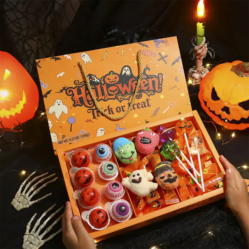 Halloween Candy Gift box set, 4D Lollipop Marshmallows Gummies , Various mixed candies party favors, Creative Ghost pumpkin bat, High-appearance sna
