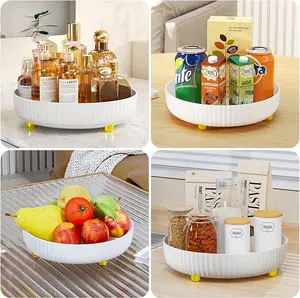 Bathroom Organizers and Storage - 360° Rotating Storage Tray, Lazy Susan Organizer, Cosmetics and Perfume Organizer, Desktop Storage Tray for Cosmetics and Skincare Products, White