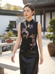 New Oriental Gold Dragon Halter Vest, Traditional Modified Cheongsam Neck Sexy Top, National Trend Y2K Street Short Crop Top, Fashionizable Design Suitable Various Occasions, Chic, Streetwear, Womenswear