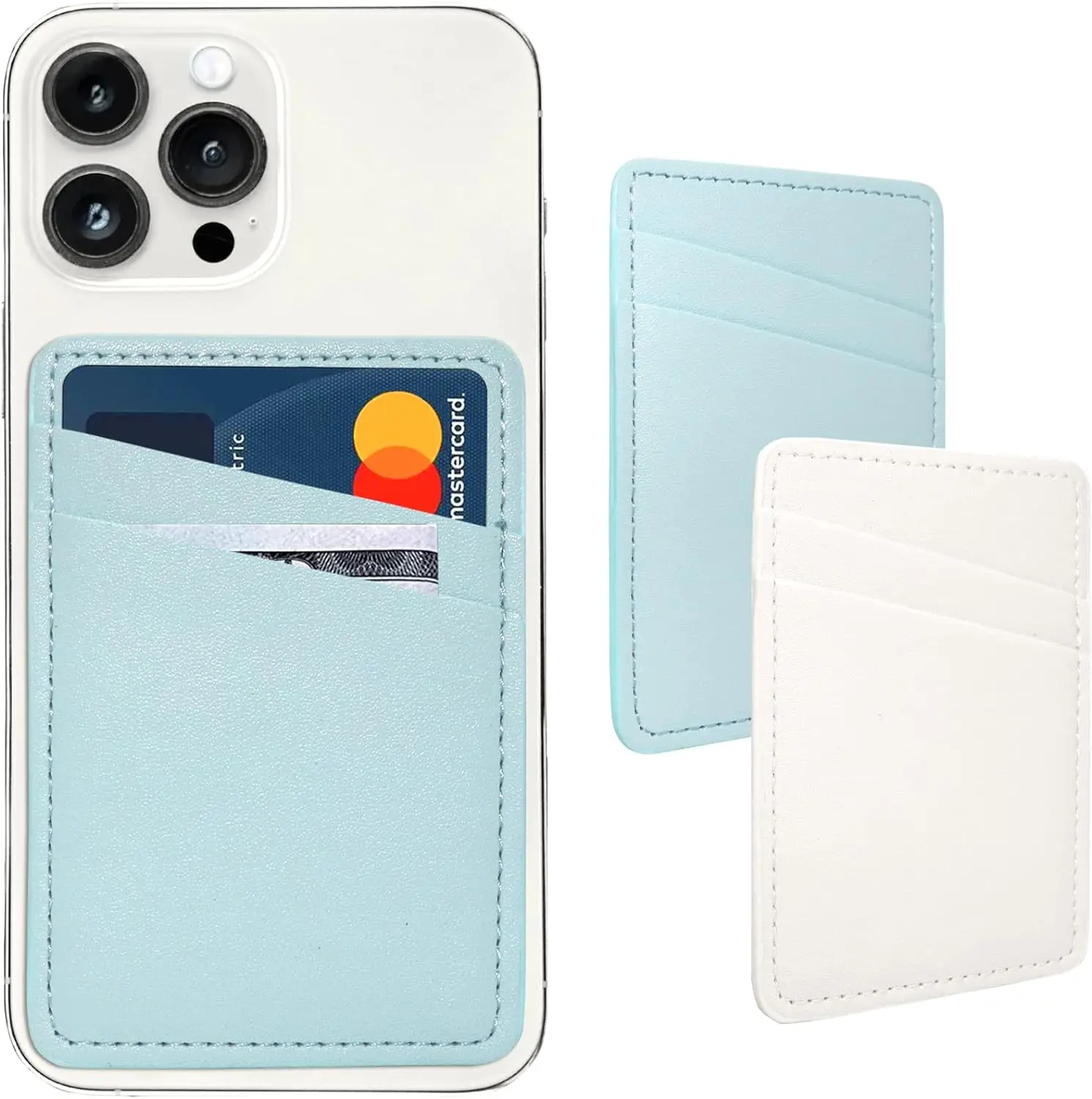 Adhesive Card Holder for Phone Case, Phone Card Holder Leather, Dual Pocket Phone Wallet Stick On for iPhone, Android Cell Phones, Eco travel accessory