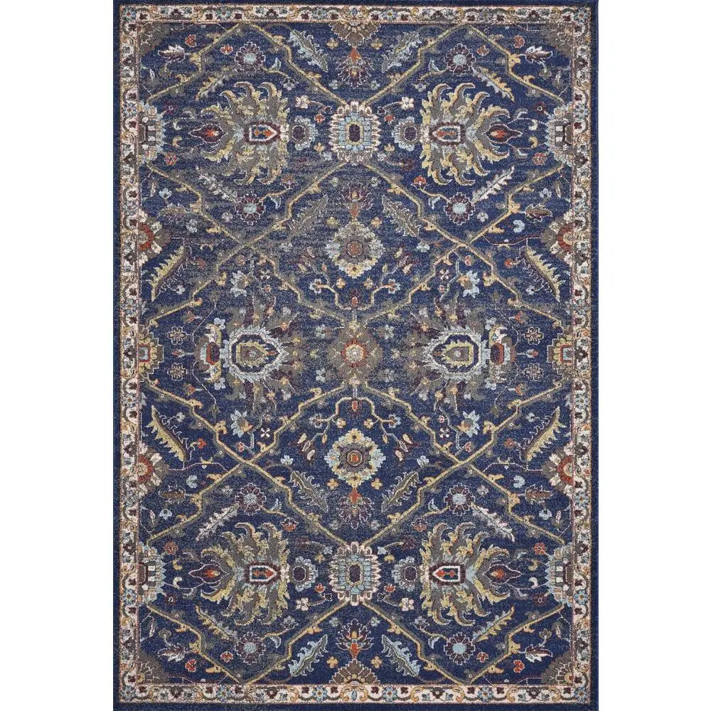 3' X 5' Royal Blue Gold And Gray Medallion Area Rug