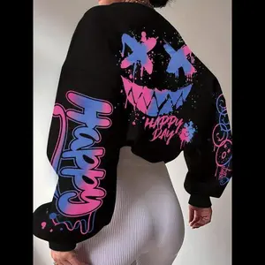 Women’s letter print sweatshirt — a fashionable casual piece for daily wear, holidays, and outdoor activities; women’s clothing suitable for everyday fit during fall and winter.